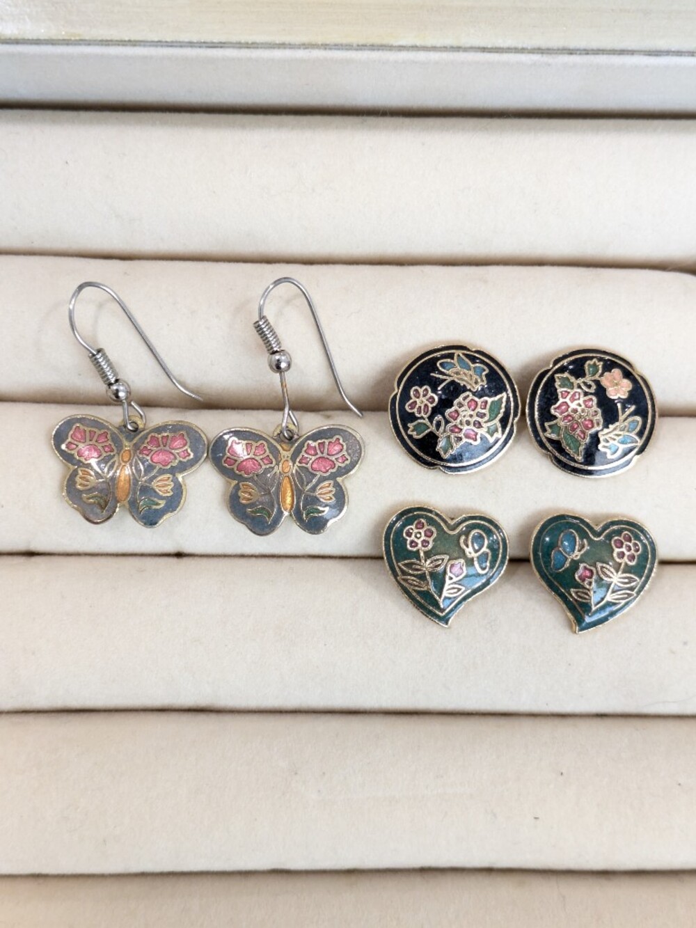 3 pairs of Vintage  Cloisonné earrings